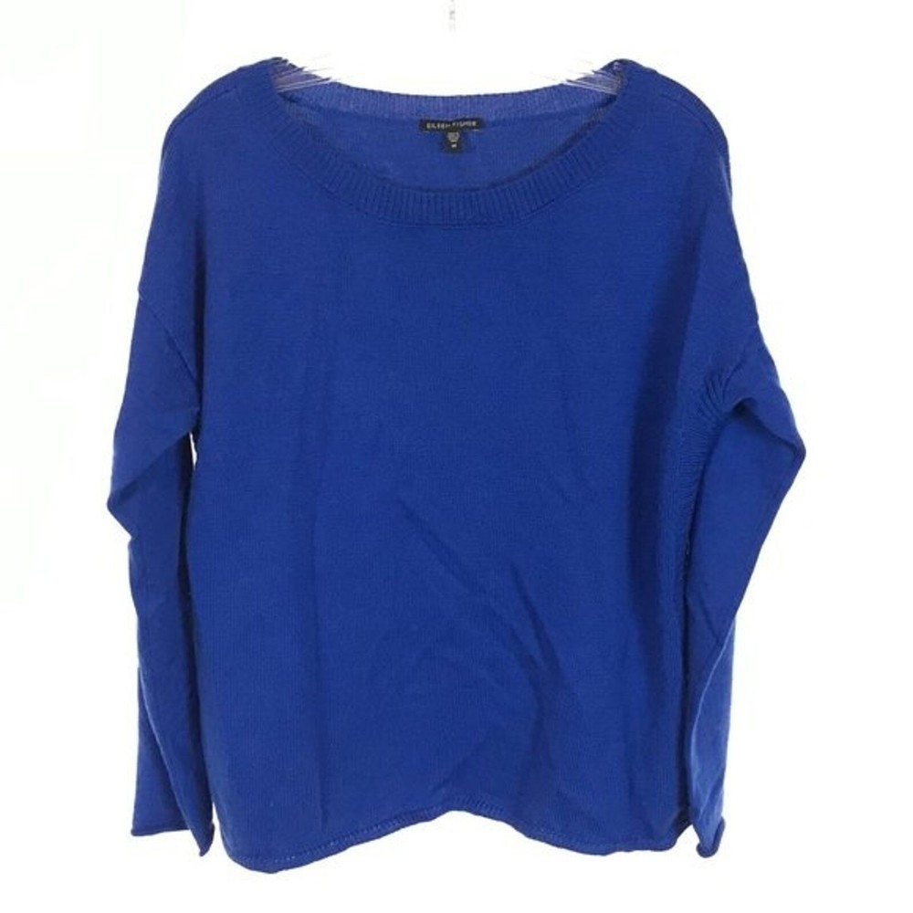 Womens Size Medium Eileen Fisher Blue Pure Merino Wool Pullover Sweater